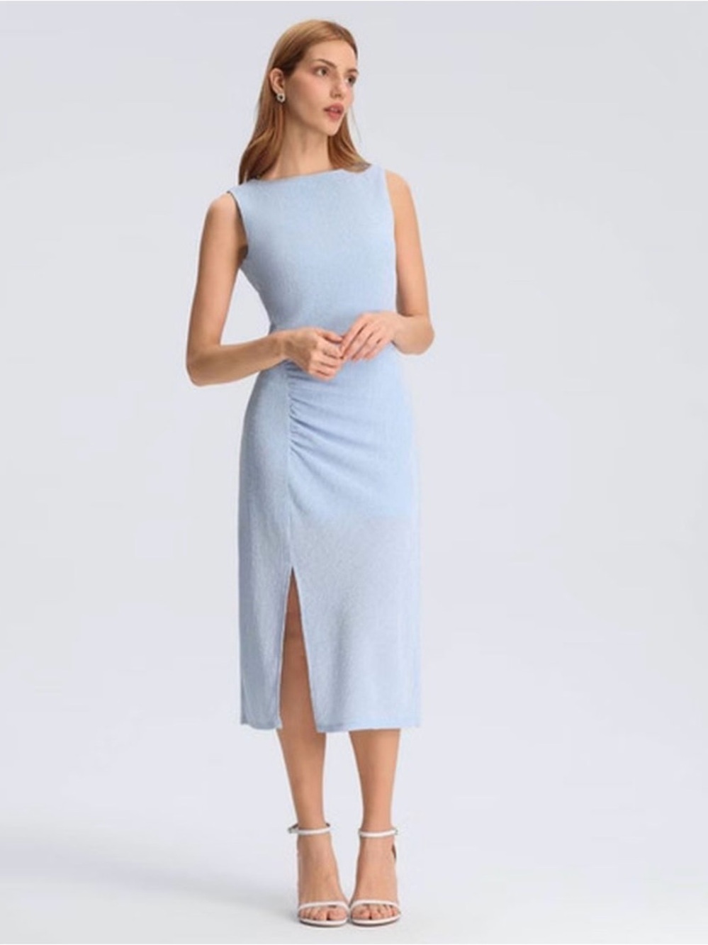 A New Day Women's Ruched Midi Sheath Dress, S - Light Blue